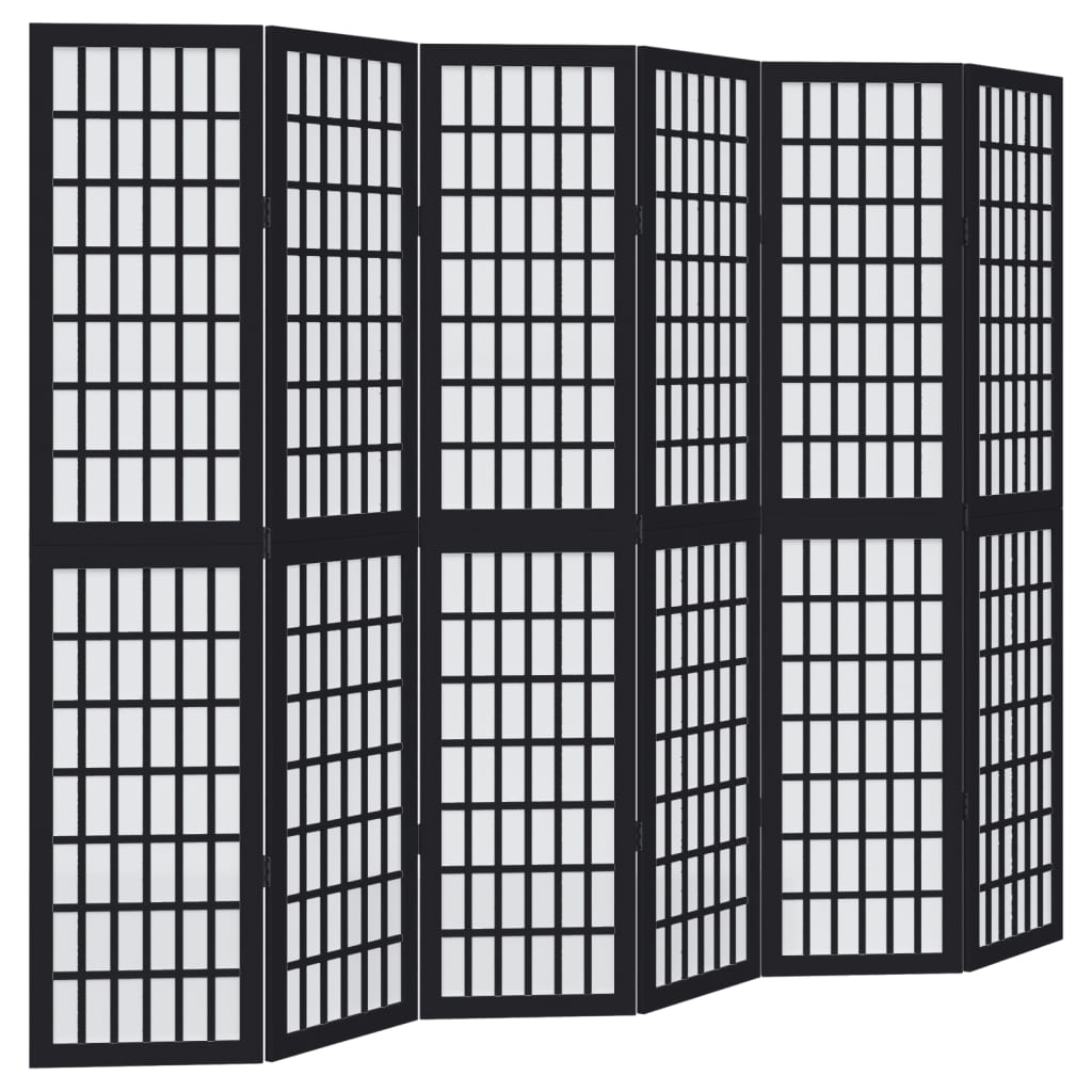 Room Divider 6 Panels Black Solid Wood Paulownia